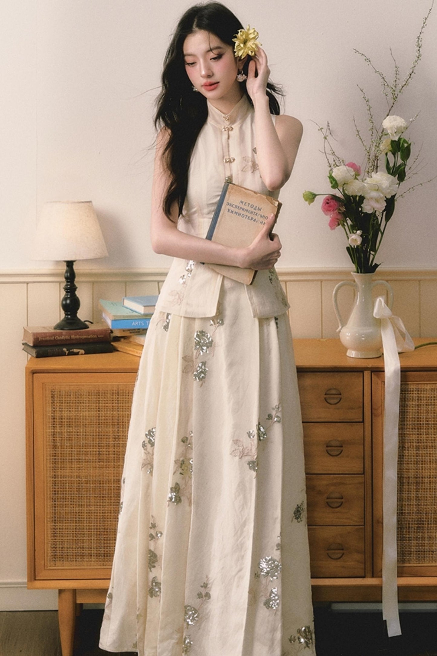 Sequin Embroidered Chinese Skirt