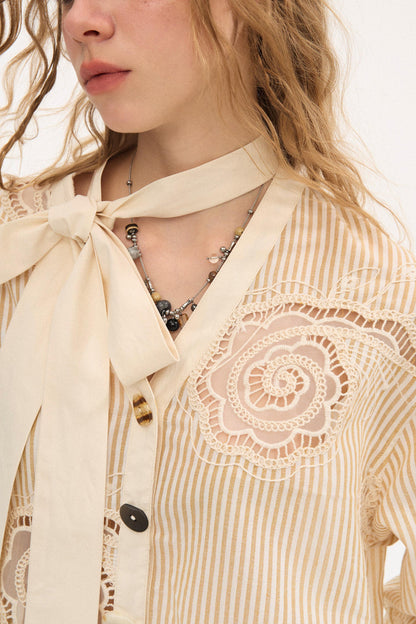 Tie-Back Bow Embroidered Shirt
