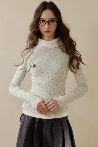 Floral Knit Long-Sleeve Top