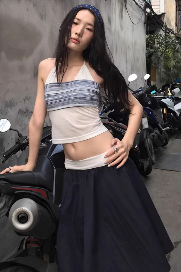 Striped Two-Tone Layered Skirt Set