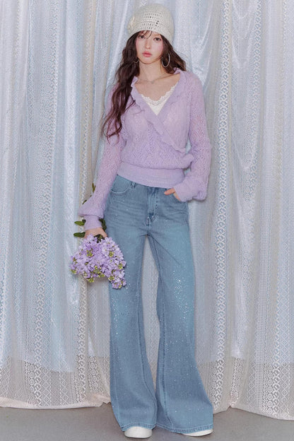 Washed Rhinestone Flared Pants