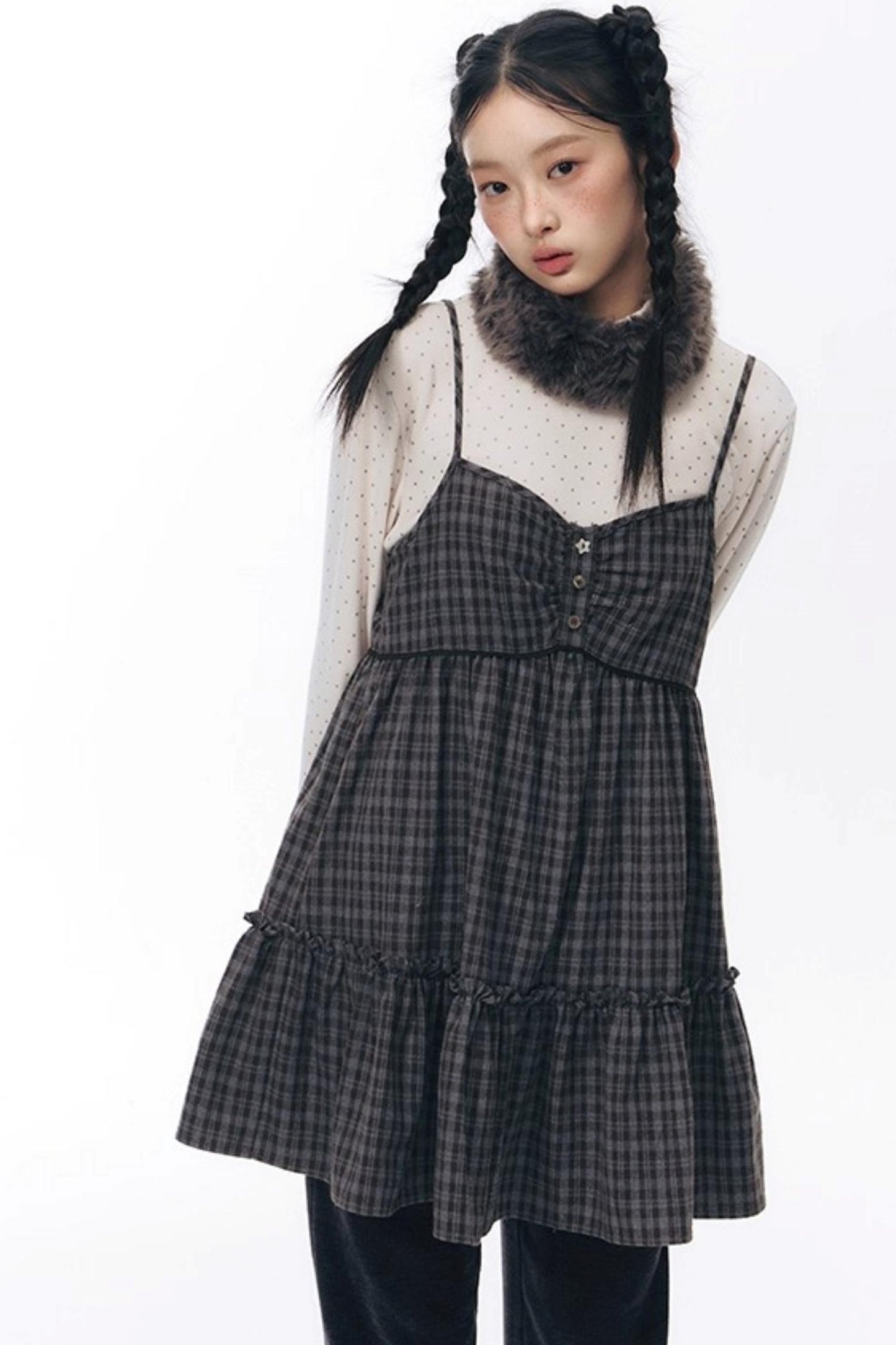 Plaid Ruffled Camisole Dress