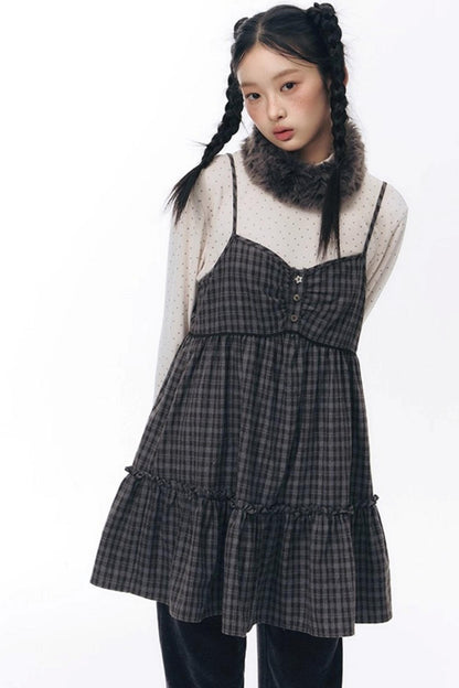 Plaid Ruffled Camisole Dress
