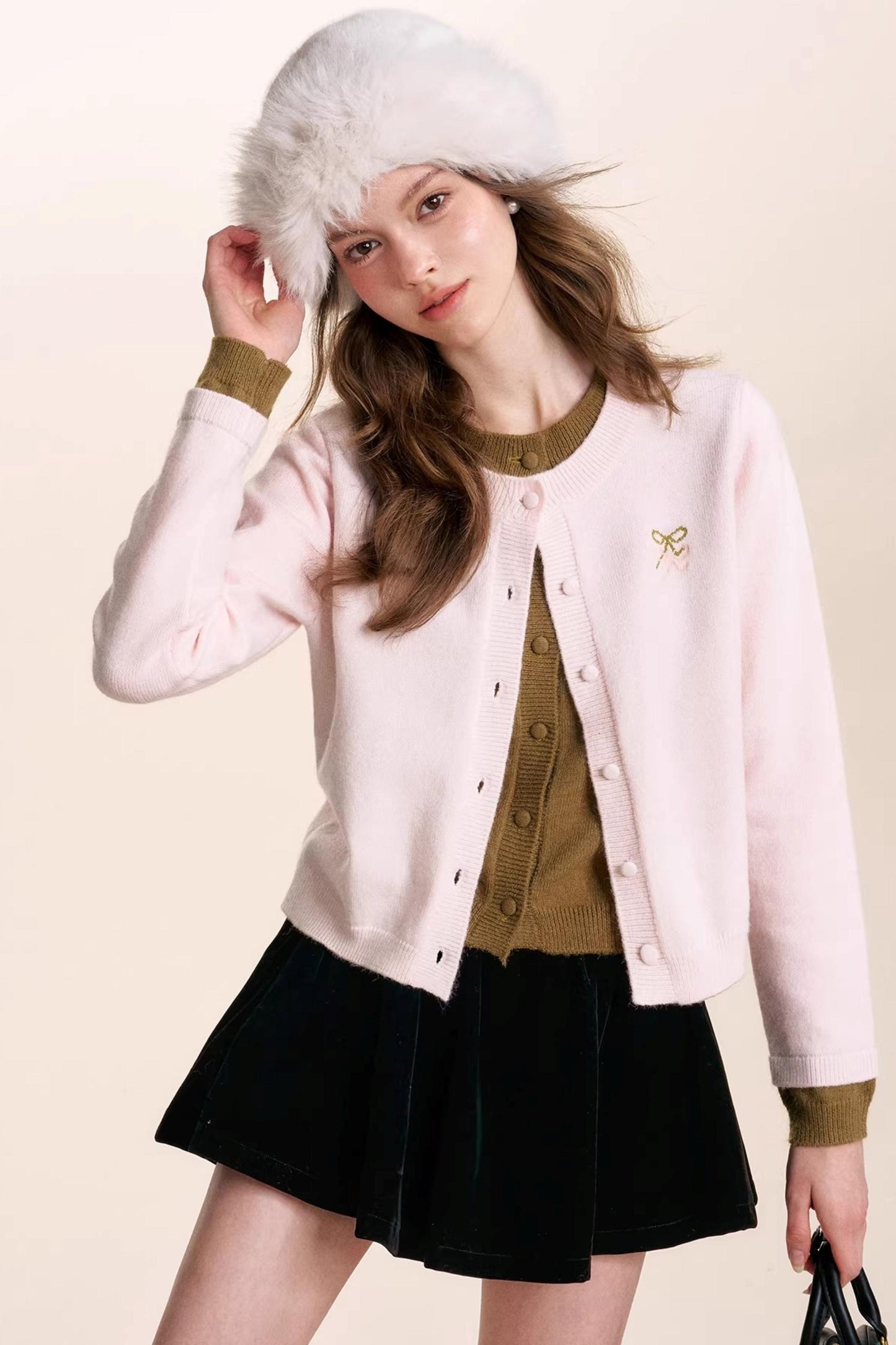 Wool Blend Color-Blocked Cardigan