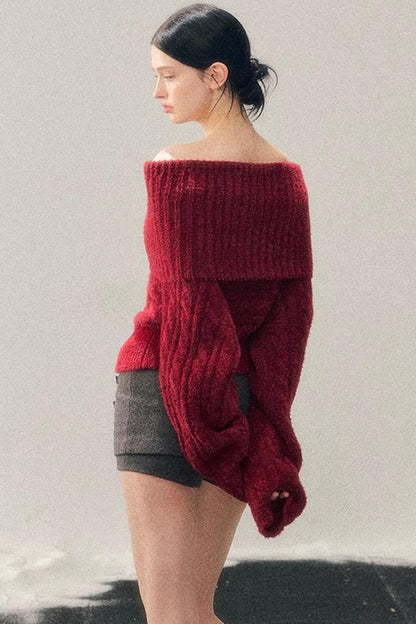Off-Shoulder Cable Knit Sweater