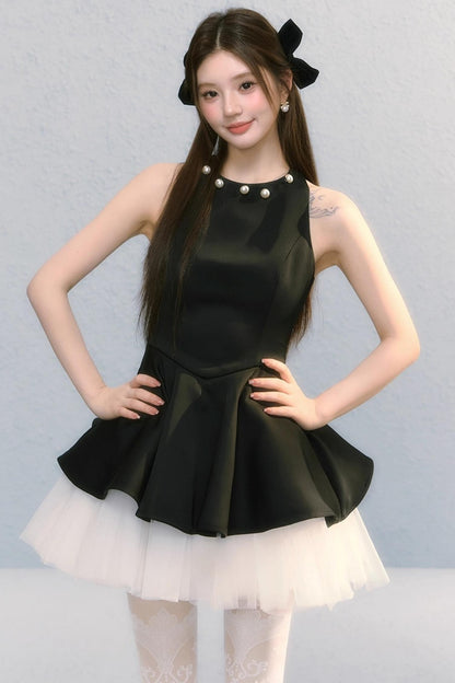 Obsidian French Bow Sleeveless A-Line Dress