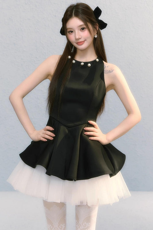 Obsidian French Bow Sleeveless A-Line Dress