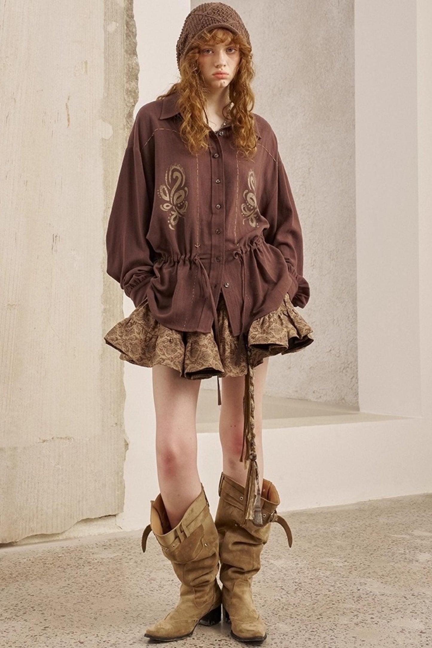 Vintage Striped Suede Embroidered Shirt