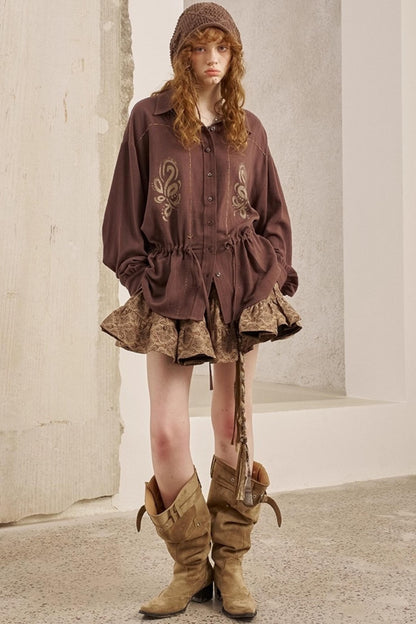 Vintage Striped Suede Embroidered Shirt