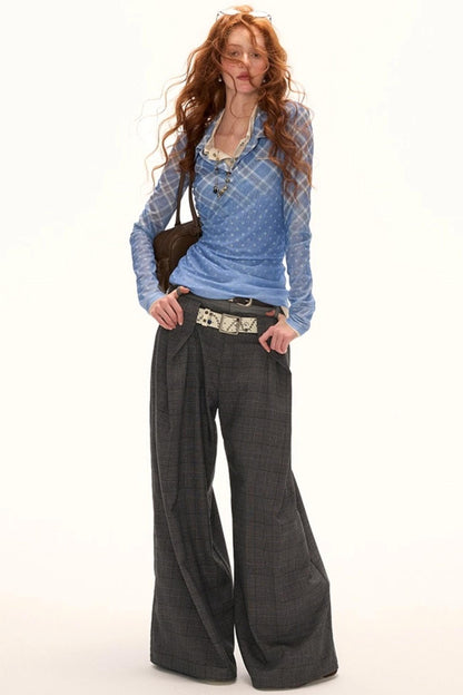 Luxury Slim Plaid Mesh Tee