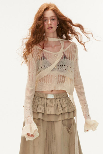 Wide-Neck Knit Cardigan