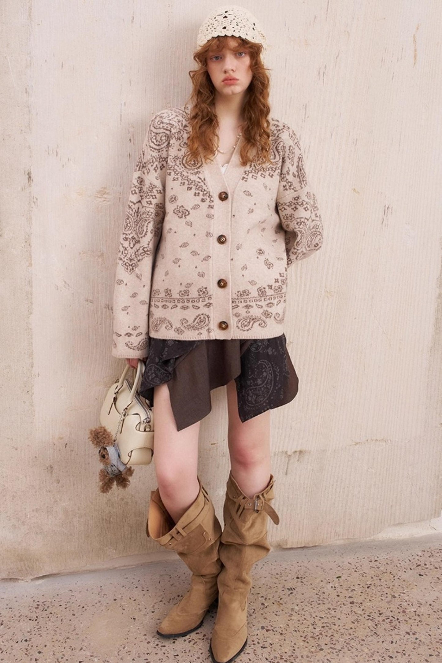 Cashew Flower V-Neck Premium Knit Cardigan