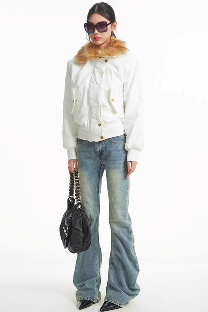 Korean Black Fur Collar Jacket