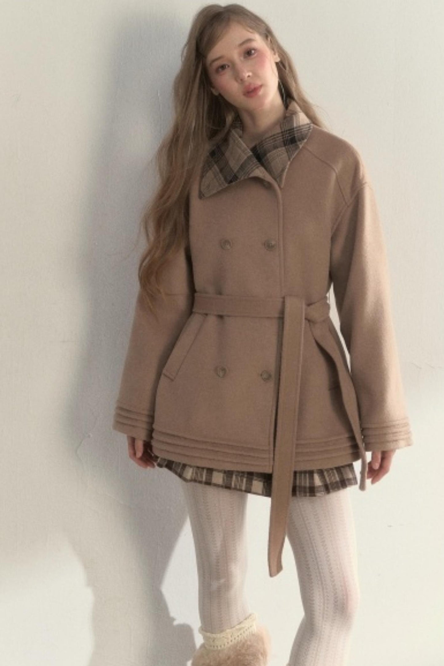 Plaid Double-Breasted Wool Coat