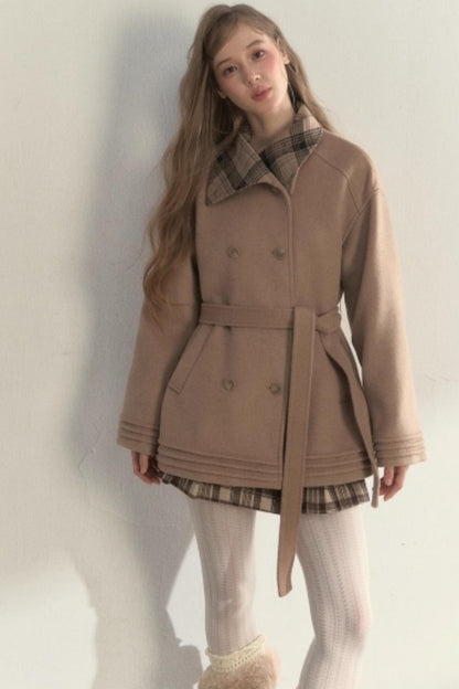 Plaid Double-Breasted Wool Coat