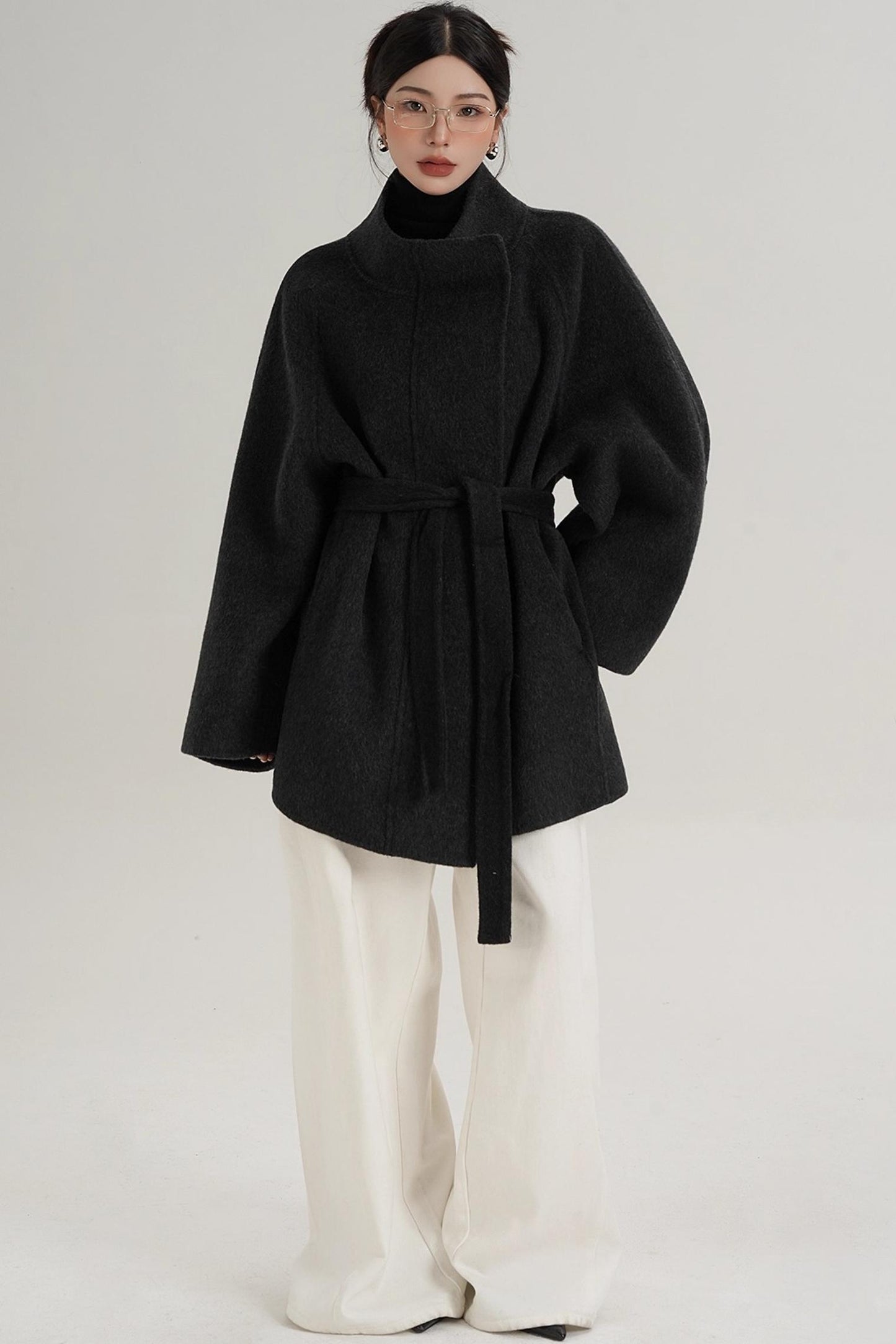 Elegant Woolen Lace-Up Coat