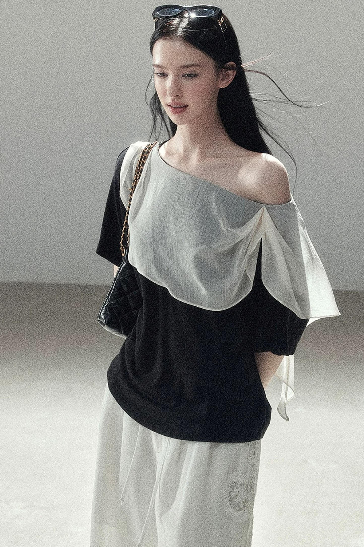 Black and White Off-Shoulder Top