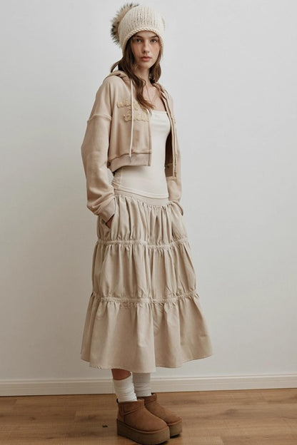 Sunset Suede Spliced Belt Umbrella Skirt