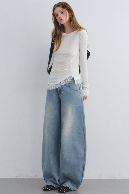 Spitzen-Patchwork-Taillierte Bluse