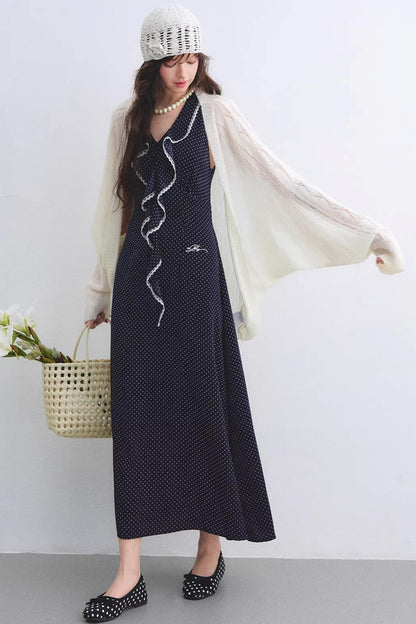 Marineblaues Rüschen-Spitzenkleid