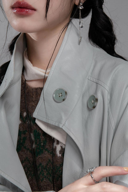 First Gray Leather Trench Coat