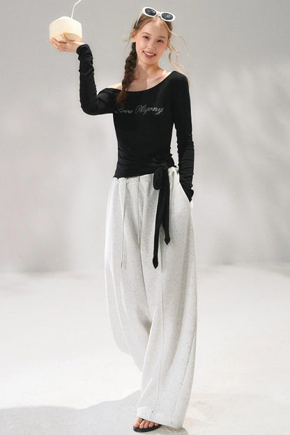 Rhinestone Elastic Waistband Pants
