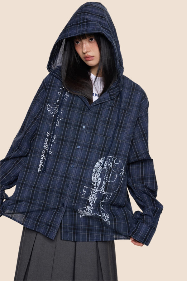 Hooded Plaid Lightweight Loose Jacket