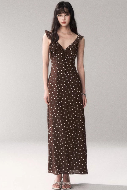 Brown Polka Dot Strap Dress