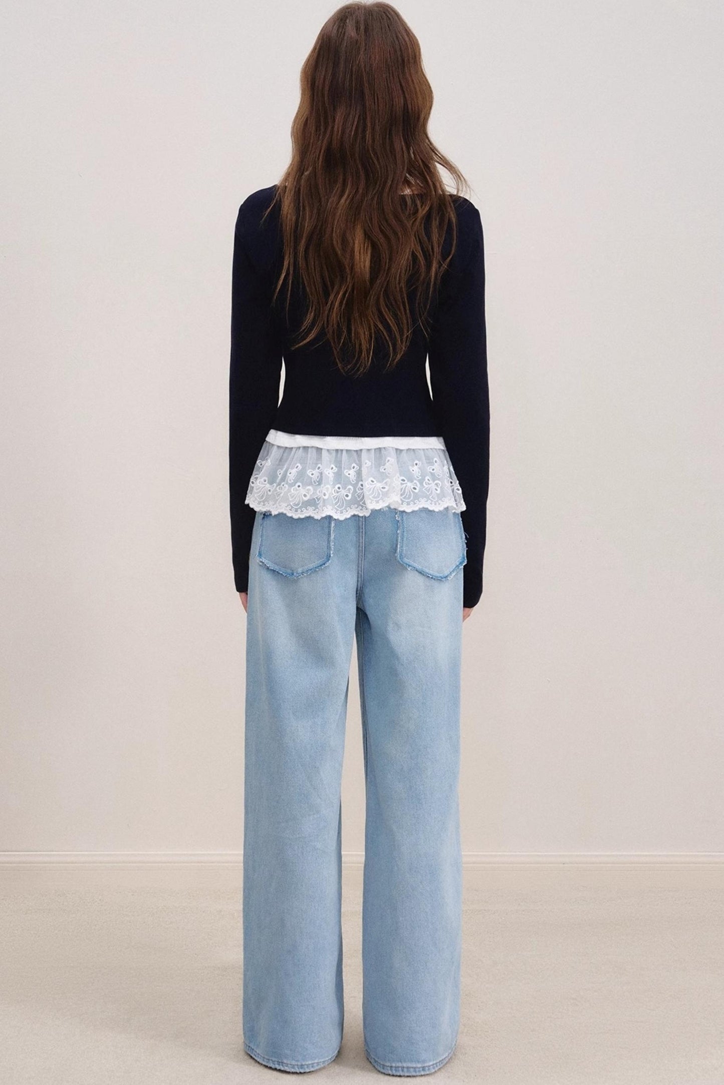 High-Waisted Lace-Trimmed Jeans