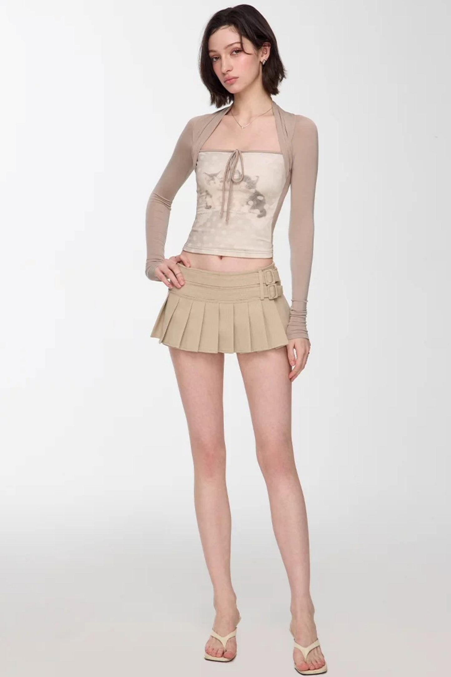 Light Apricot Pleated Skirt