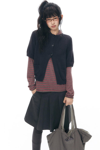 Vintage-Strickjacke mit mittellangen Ärmeln