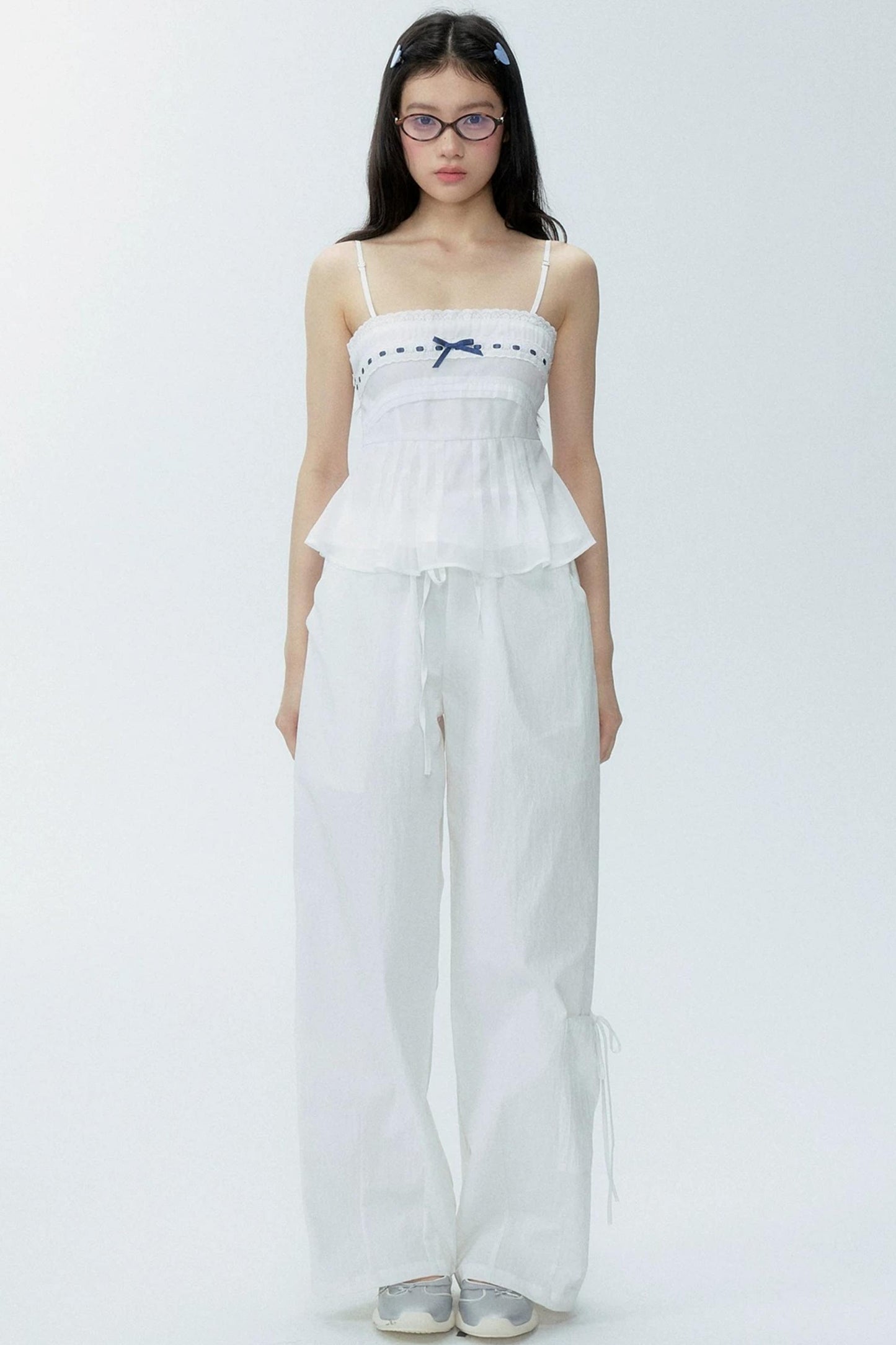 White Drawstring Wide-Leg Pants