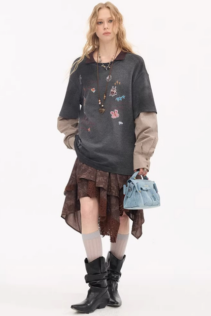 Cartoon Print Retro Sweater