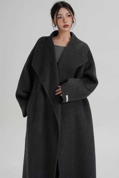 Large Lapel Long Wool Coat