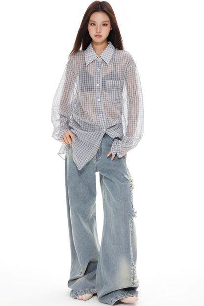 Blue Distressed Denim Pants