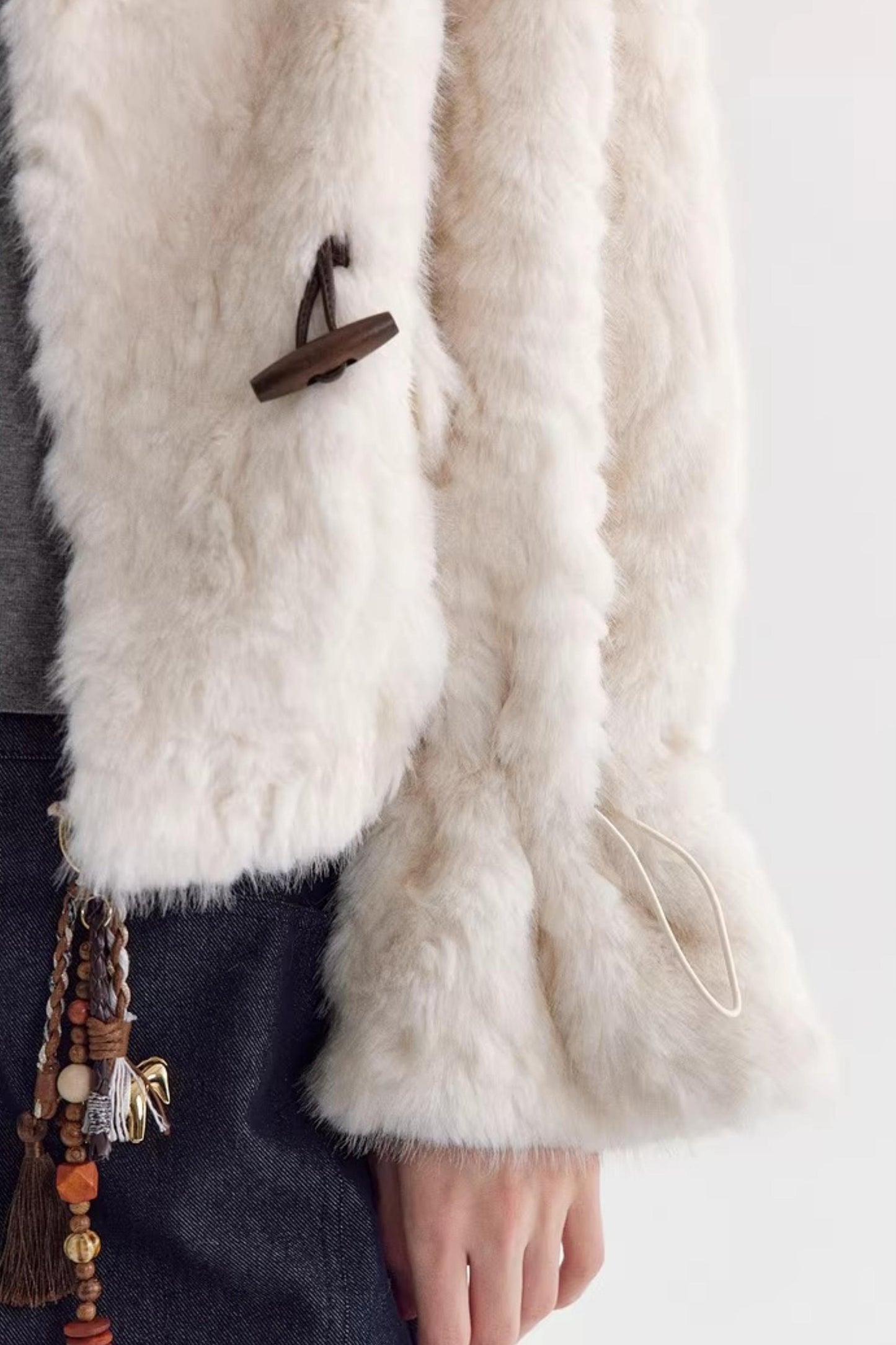 Imitation Horn Button Faux Fur Jacket