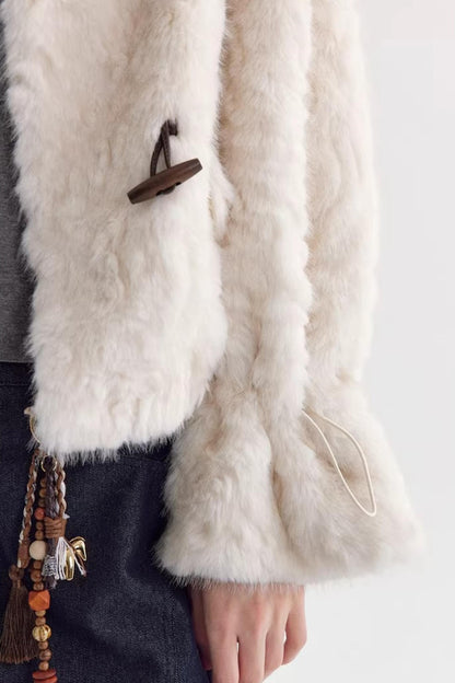 Imitation Horn Button Faux Fur Jacket