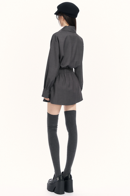 레트로 플리츠 트렌치 드레스