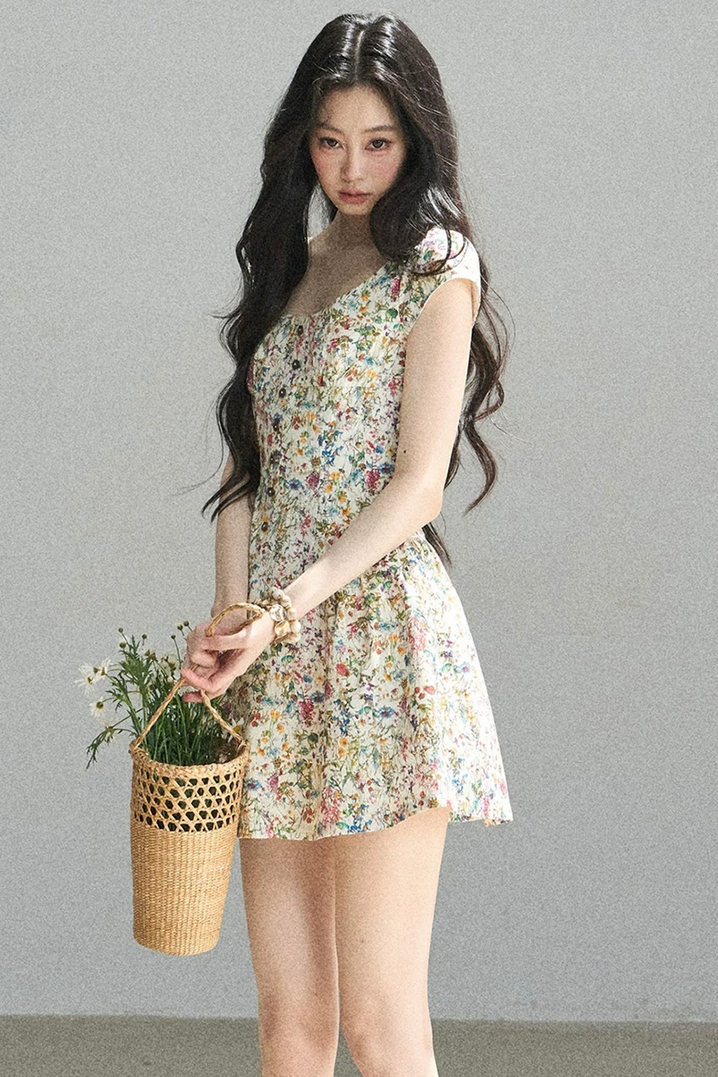 Youthful Floral Puffy Dress