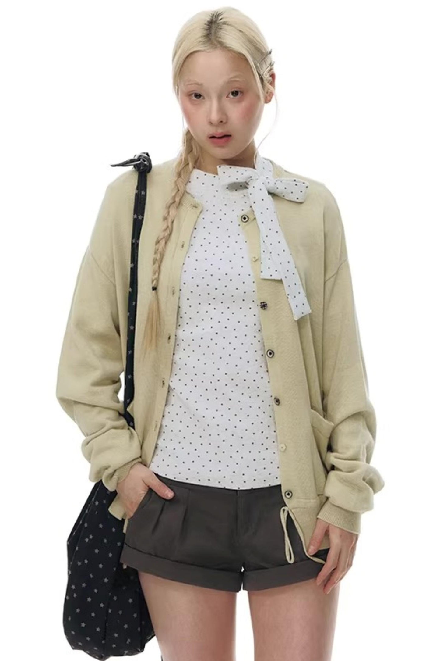 Elastic Knit Button Cardigan