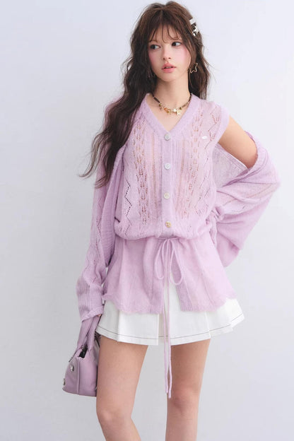 Mohair Purple Cut-Out Cardigan Set-Up