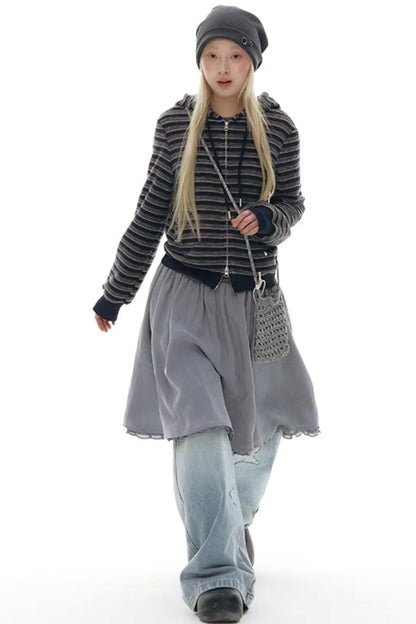 Striped Textured Hooded Sweatshirt