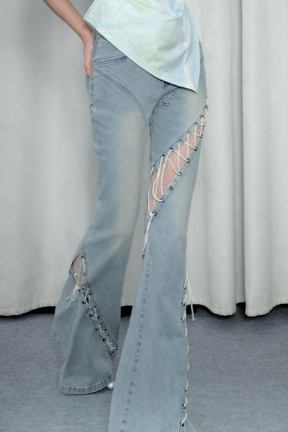 SMOKY WASHED ROPE FLARED JEANS