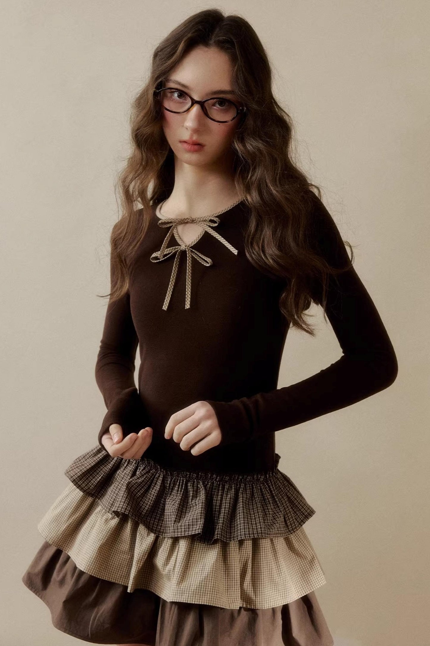 Retro Plaid Knit Tutu Skirt Dress