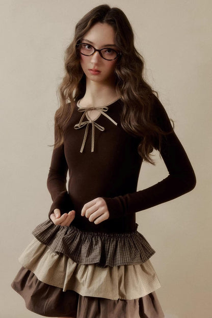 Retro Plaid Knit Tutu Skirt Dress