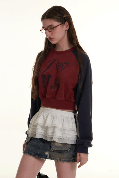 Retro Raglan Sleeve Contrast Print Sweatshirt