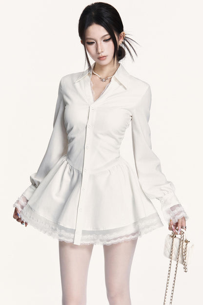 French Lace Patchwork Waist Dress & Pants Set