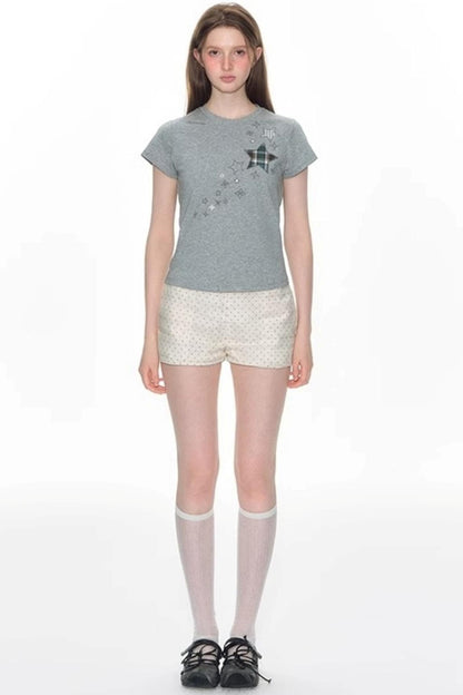 Star Patch Embroidered Short Sleeve Top