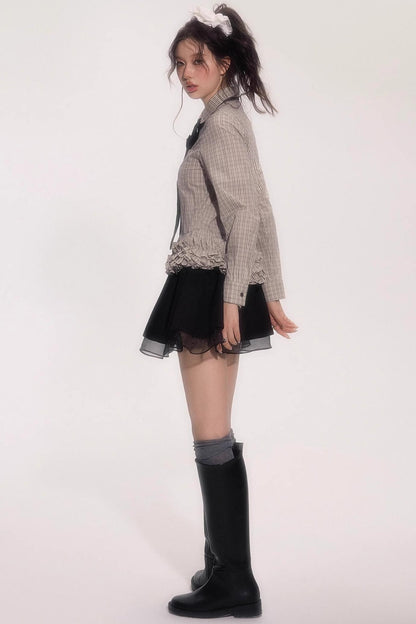 Suede Flower Bud Puffy Skirt