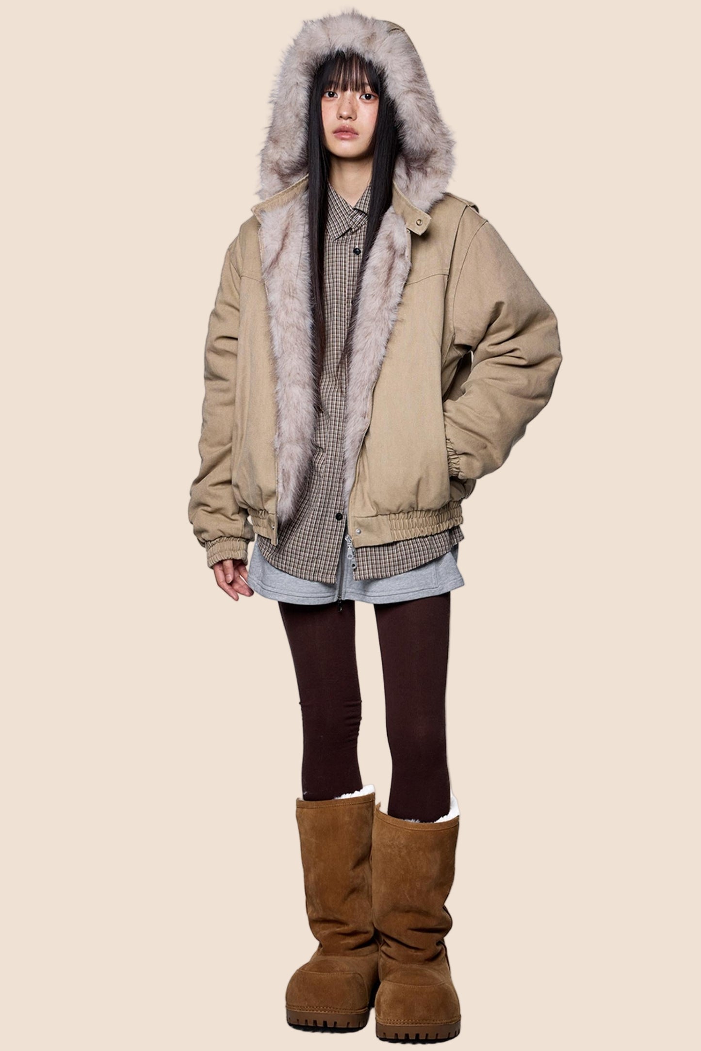 Carved Fluffy Collar Jacket